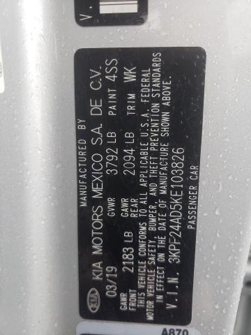 3KPF24AD5KE103826 KIA FORTE FE