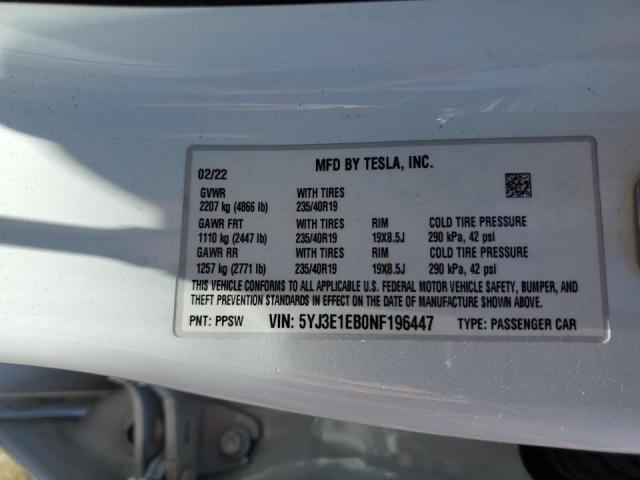 5YJ3E1EB0NF196447 Tesla MODEL 3