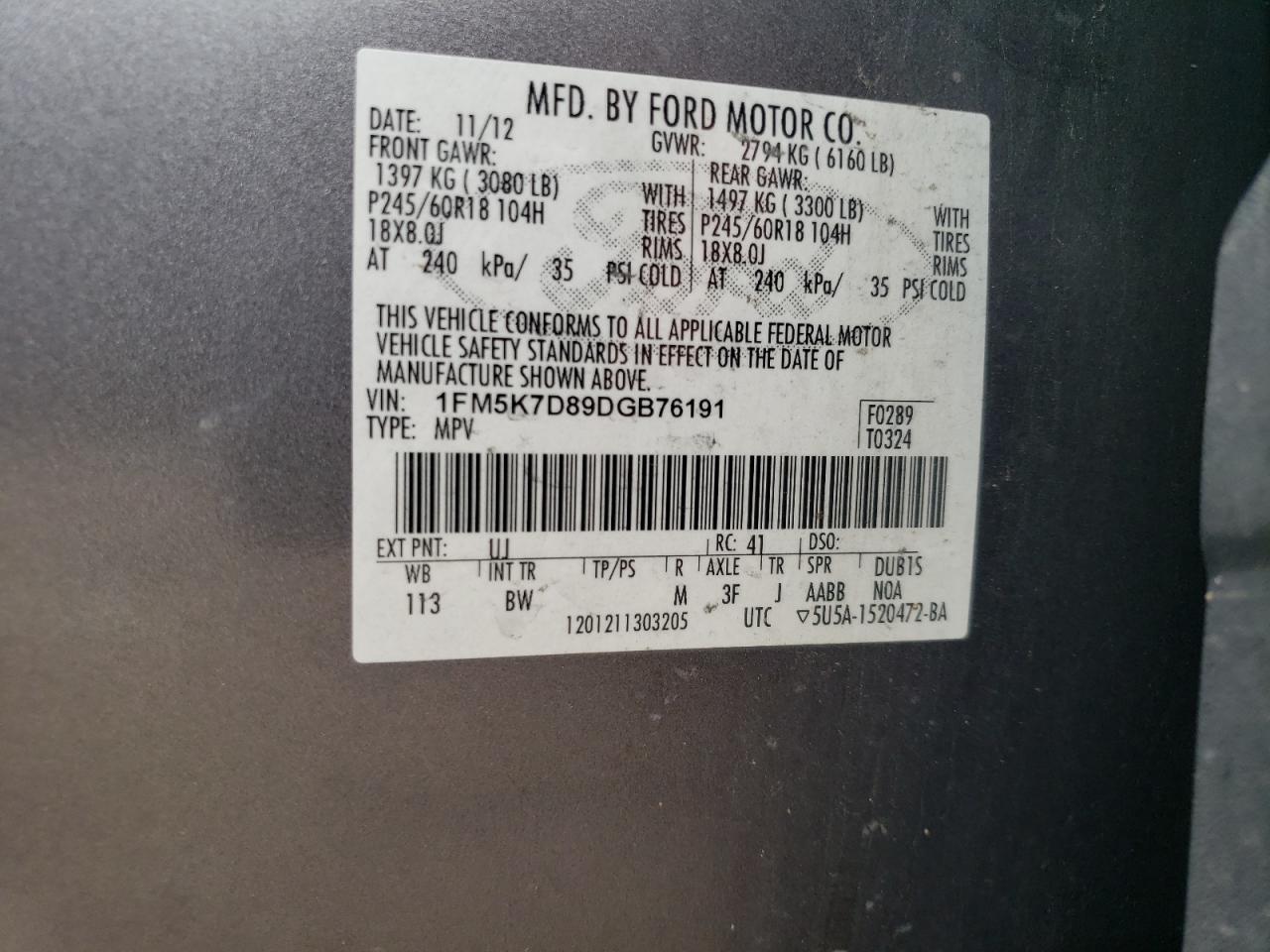 1FM5K7D89DGB76191 2013 Ford Explorer Xlt