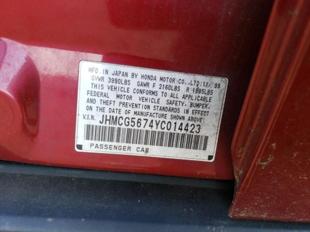 2000 Honda Accord Se VIN: JHMCG5674YC014423 Lot: 59825343