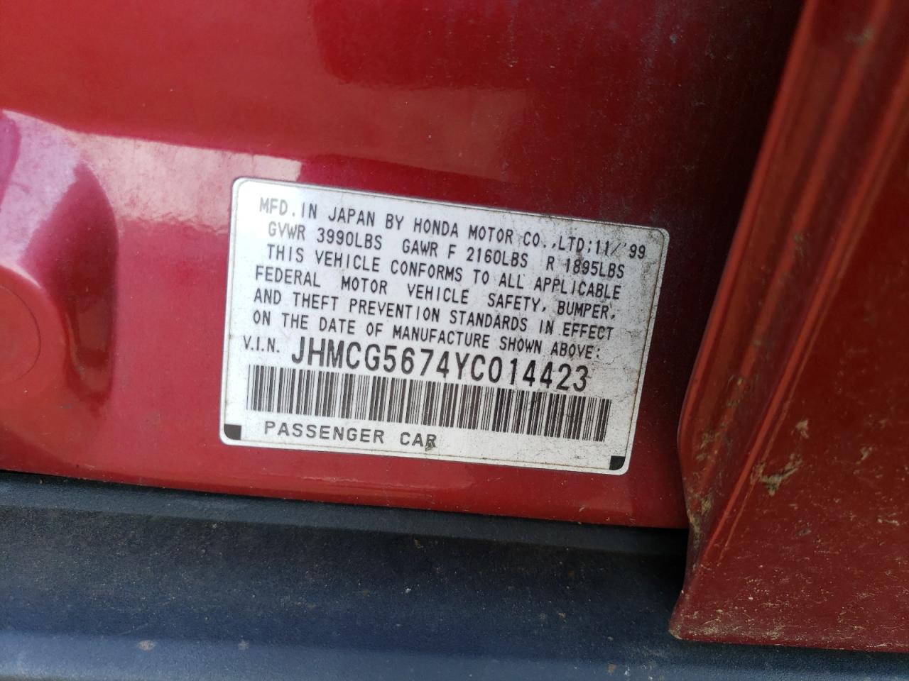 JHMCG5674YC014423 2000 Honda Accord Se