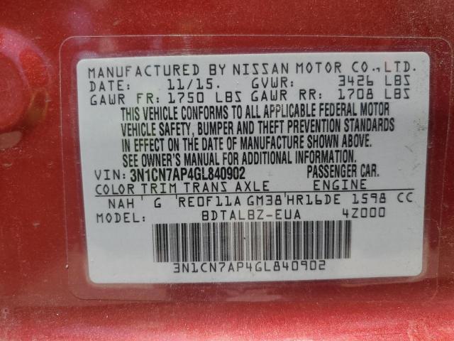 2016 NISSAN VERSA S - 3N1CN7AP4GL840902