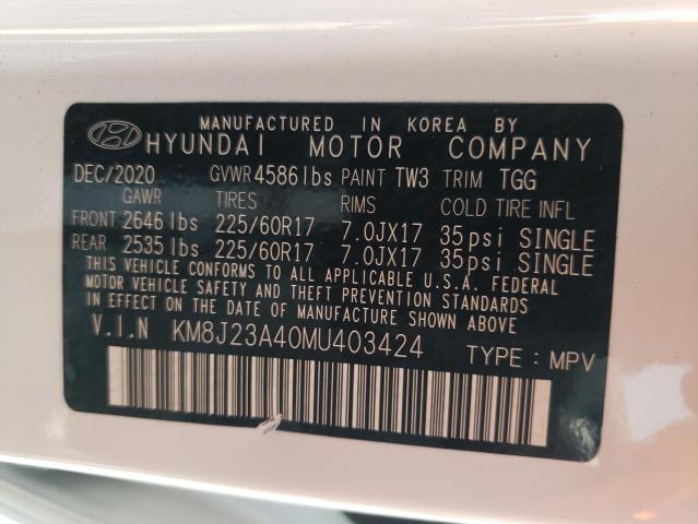 KM8J23A40MU403424 Hyundai TUCSON SE