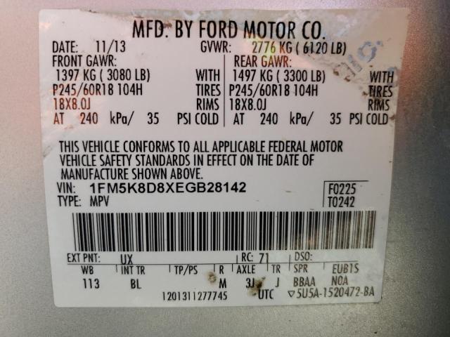 1FM5K8D8XEGB28142 Ford EXPLORER XLT