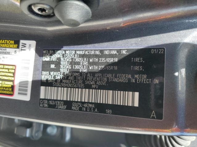 VIN 5TDGZRBH0NS567695 2022 Toyota Highlander, Xle no.12