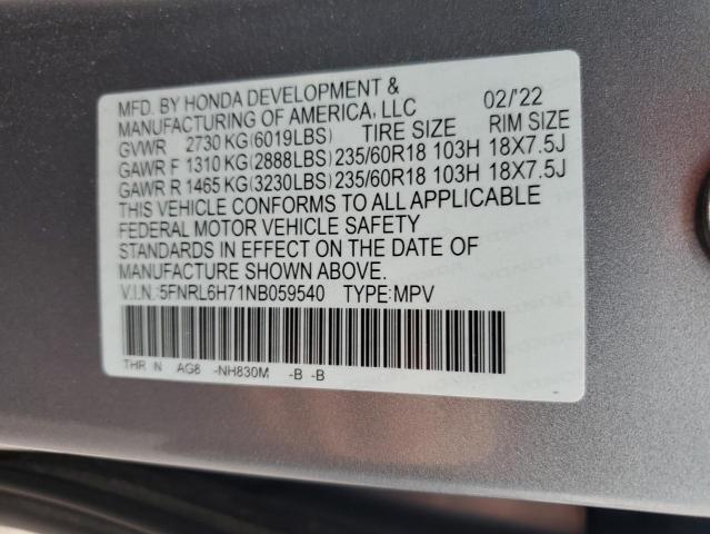 5FNRL6H71NB059540 Honda ODYSSEY EXL