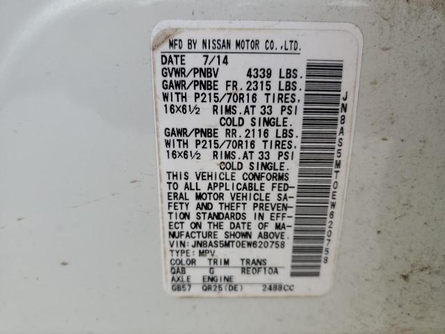 JN8AS5MT0EW620758 Nissan Rogue Select S
