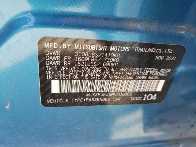 VIN ML32FUFJ8NHF02865 Mitsubishi Mirage G4 2022 12
