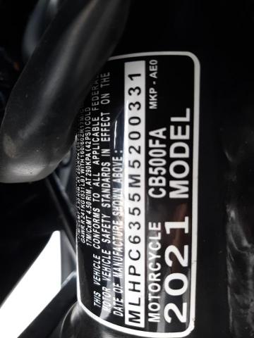 2021 HONDA CB500 FA - MLHPC6355M5200331