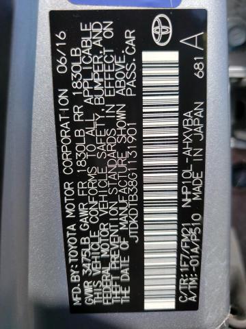 JTDKDTB38G1131901 Toyota PRIUS C