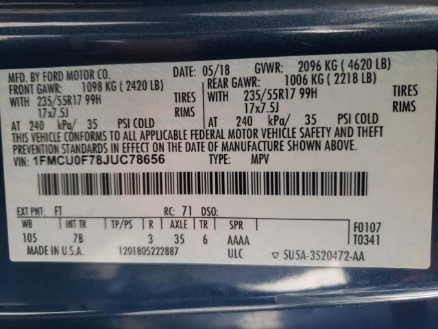 1FMCU0F78JUC78656 Ford ESCAPE S