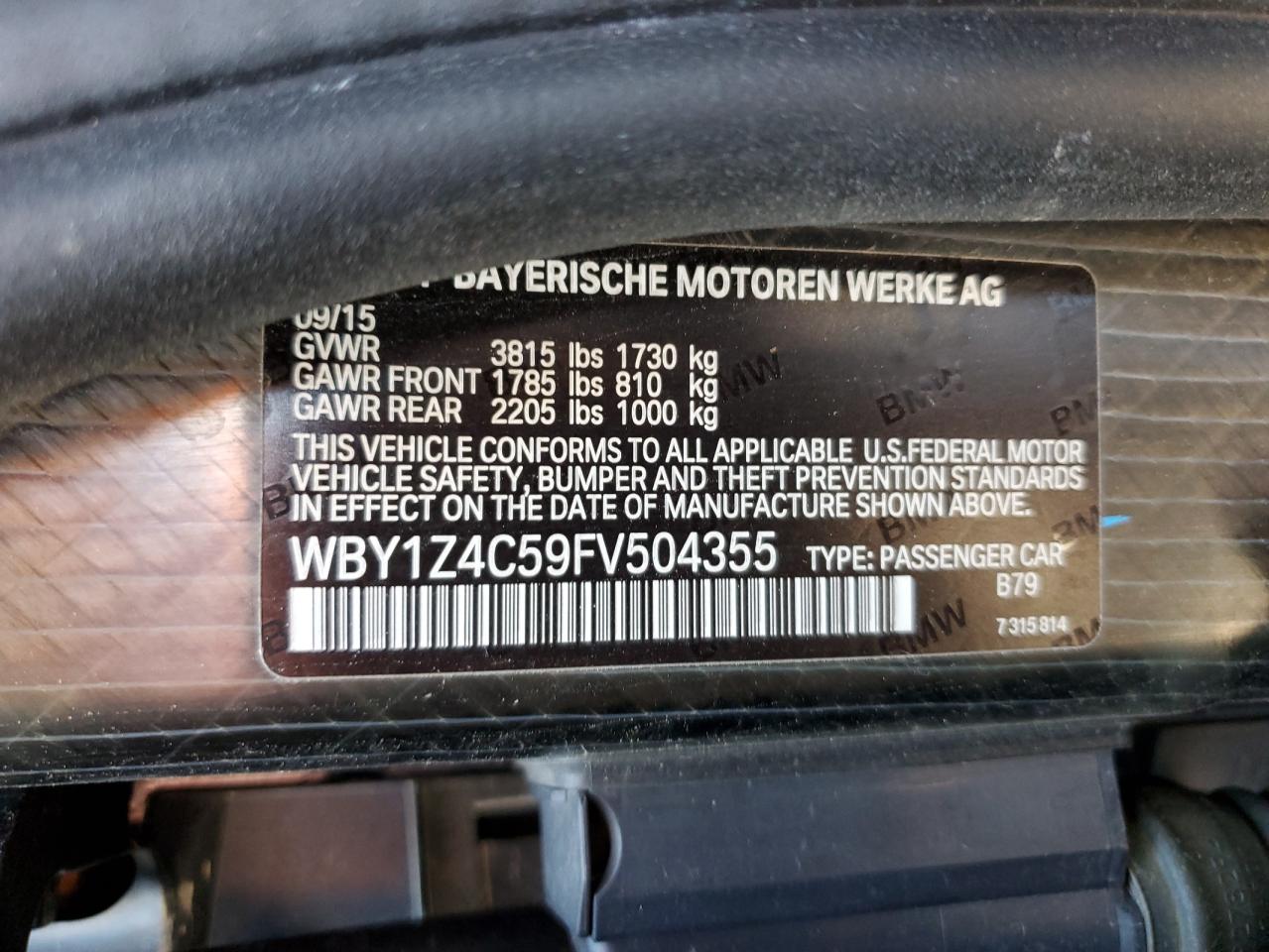 WBY1Z4C59FV504355 2015 BMW I3 Rex