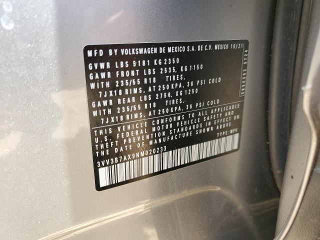 3VV3B7AX9NM020233 2022 Volkswagen Tiguan Se