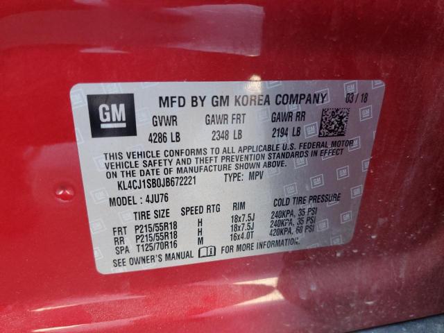KL4CJ1SB0JB672221 Buick Encore Sport Touring