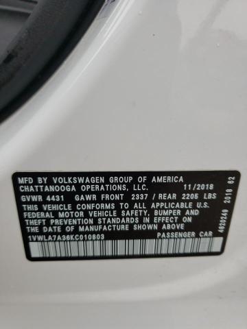 2019 VOLKSWAGEN PASSAT WOL - 1VWLA7A36KC010803