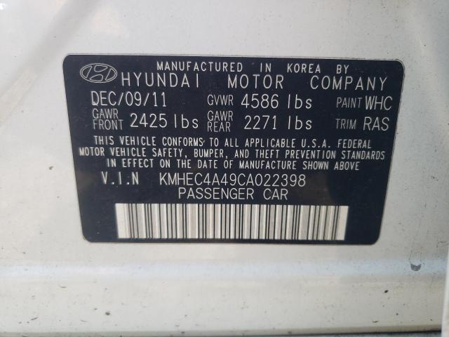 VIN: KMHEC4A49CA022398 Auction: COPART Lot: 61914843 Location: IL - CHICAGO NORTH KMHEC4A49CA022398 HYUNDAI SONATA 2012 WHITE Photo 12