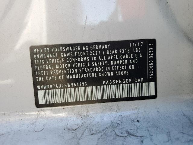 2017 VOLKSWAGEN E-GOLF SE - WVWKR7AU7HW954293