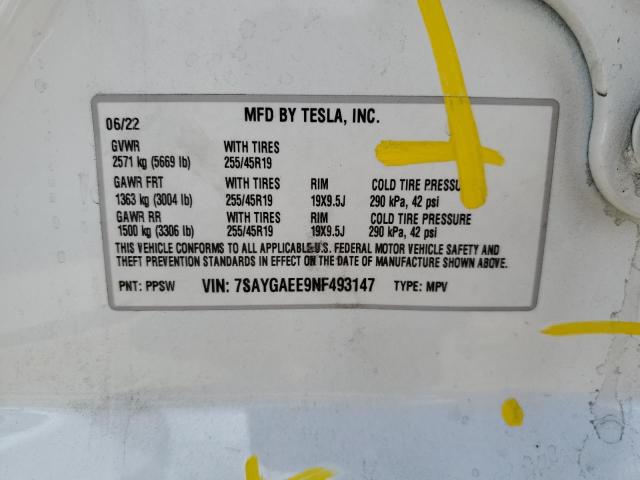 7SAYGAEE9NF493147 Tesla Model Y