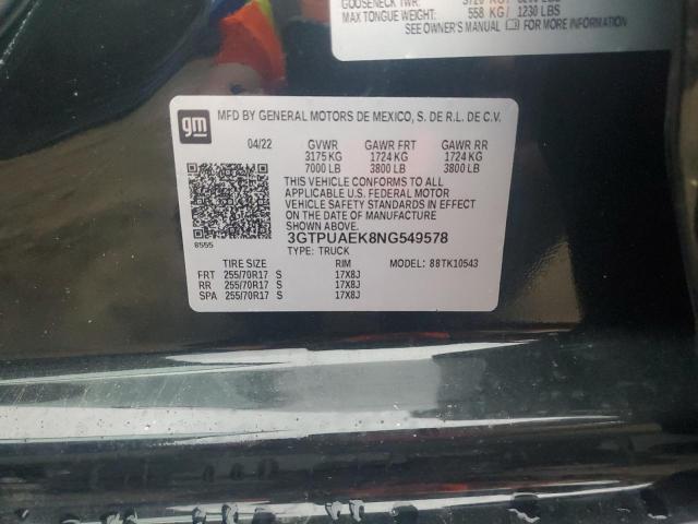 2022 GMC Sierra K1500 VIN: 3GTPUAEK8NG549578 Lot: 60929143