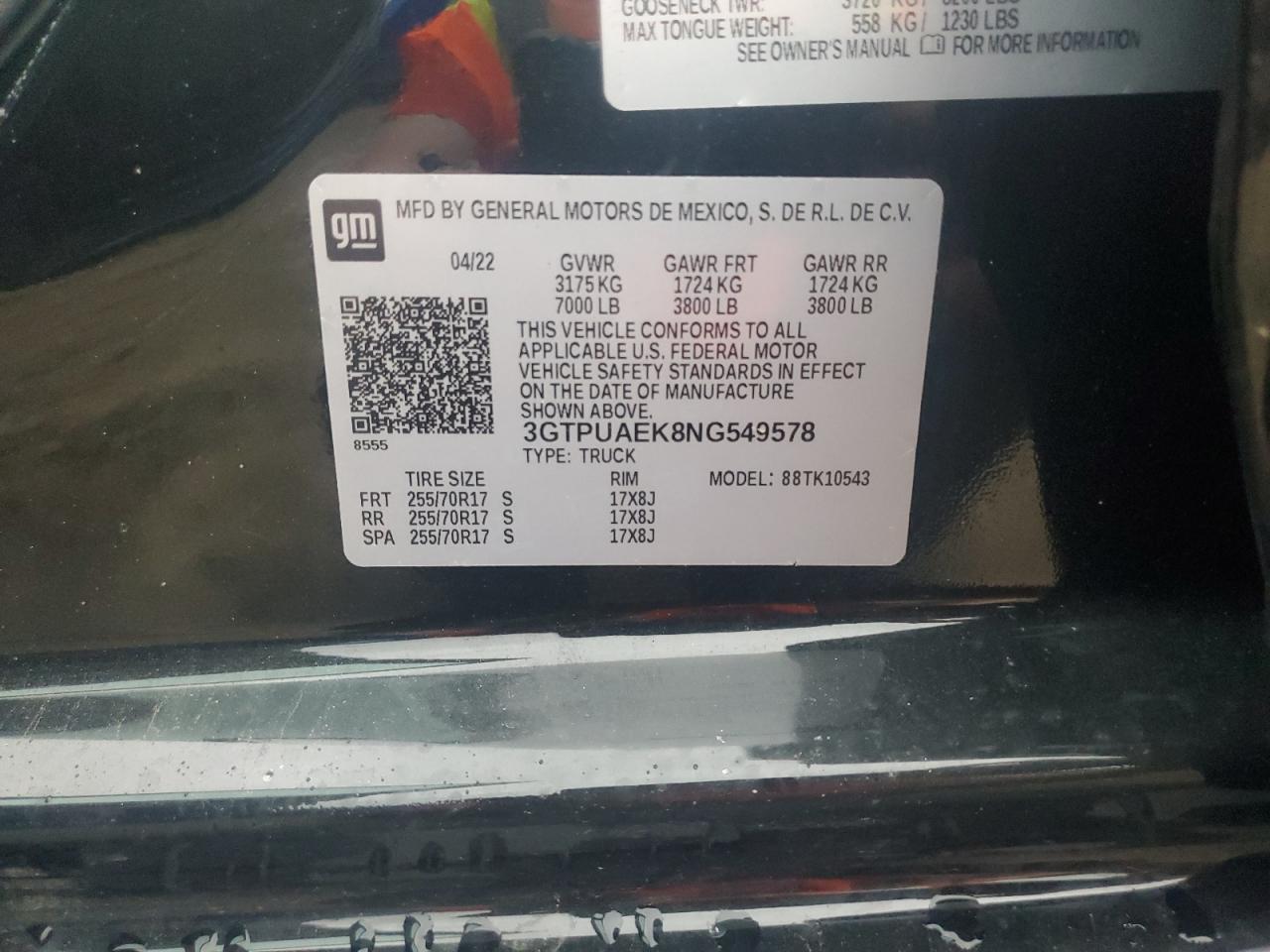 3GTPUAEK8NG549578 2022 GMC Sierra K1500