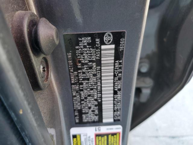 2019 TOYOTA CAMRY 4C 4T1B11HK8KU190316