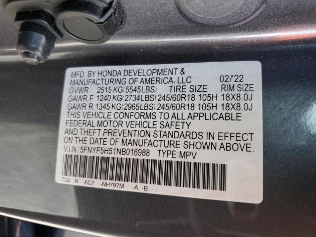 5FNYF5H51NB016988 Honda Pilot EXL 13