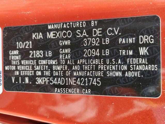 3KPF54AD1NE421745 KIA Forte Gt Line