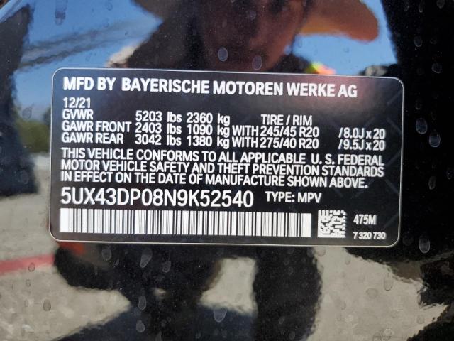 5UX43DP08N9K52540 BMW X3 Sdrive30i