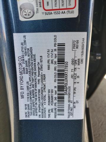 3FA6P0LUXKR137850 2019 FORD FUSION, photo no. 12