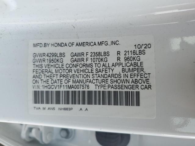 1HGCV1F11MA007576 Honda Accord LX 12