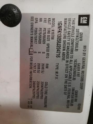 2008 Chevrolet Tahoe K1500 VIN: 1GNFK13058J204716 Lot: 61131323