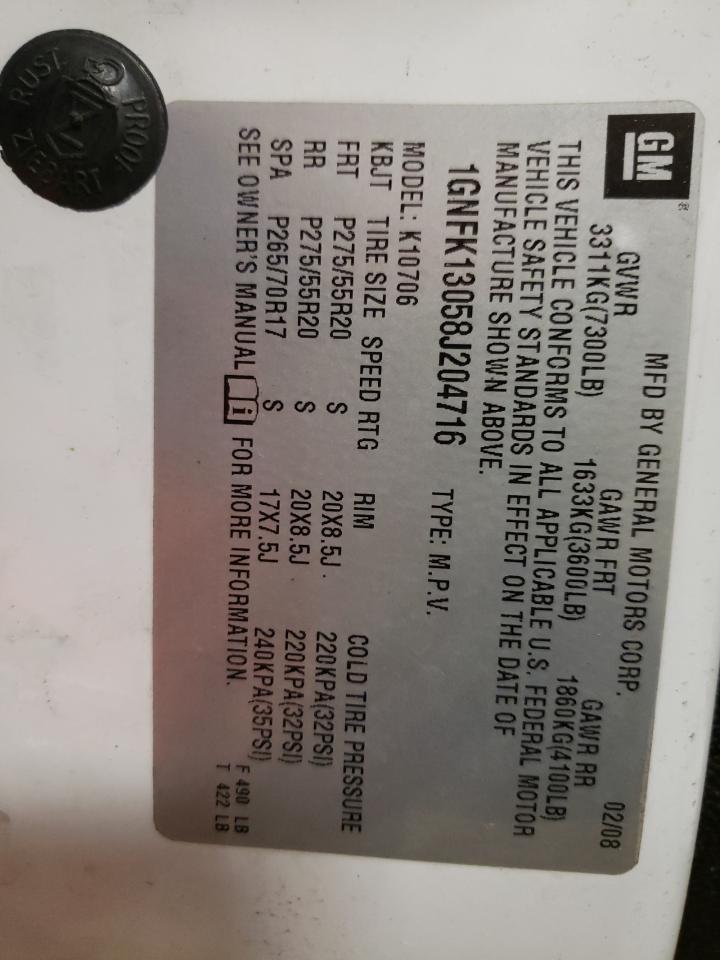 1GNFK13058J204716 2008 Chevrolet Tahoe K1500