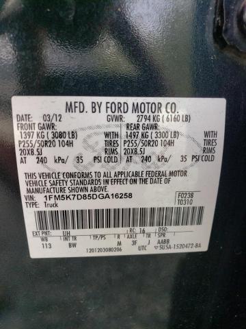 2013 Ford Explorer Xlt VIN: 1FM5K7D85DGA16258 Lot: 56935233