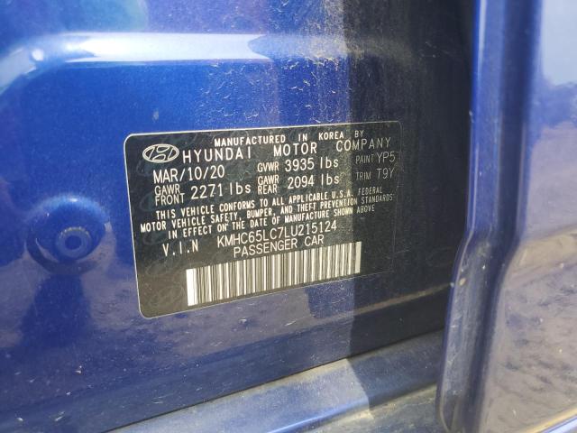 2020 HYUNDAI IONIQ BLUE - KMHC65LC7LU215124