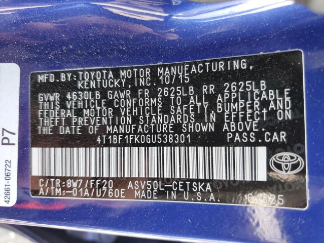 2016 TOYOTA UK 4T1BF1FK0GU538301