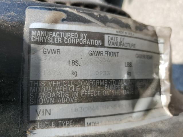 1B3CP44J8KN549133 | 1989 Dodge shadow