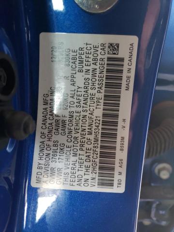 2HGFC2F83MH534221 Honda Civic Sport