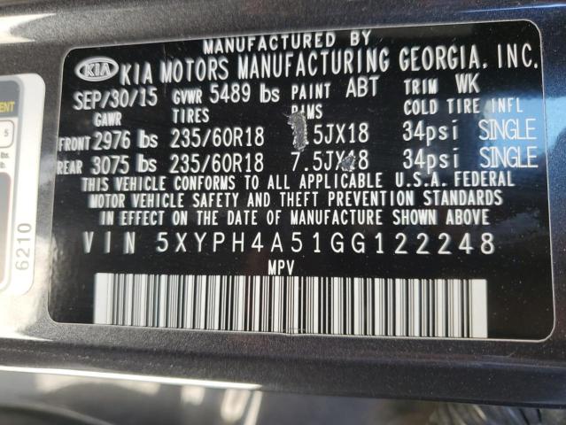 5XYPH4A51GG122248 KIA SORENTO EX