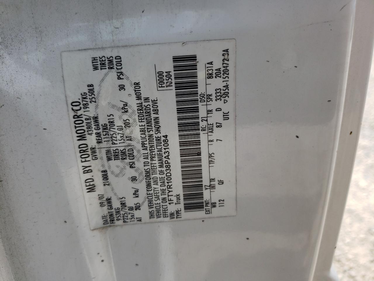 1FTYR10D38PA31084 2008 Ford Ranger 1FTYR10D38PA31084 2008 Ford Ranger