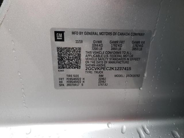 2019 CHEVROLET SILV1500 4 2GCVKPEC2K1237415