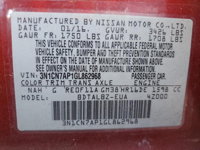 3N1CN7AP1GL862968 Nissan VERSA S