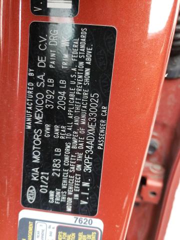 3KPF34ADXME330025 KIA Forte Gt Line