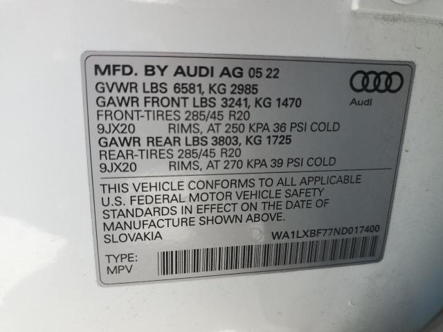 VIN WA1LXBF77ND017400 2022 Audi Q7, Premium Plus no.14