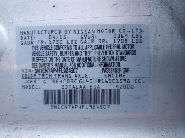 3N1CN7AP4FL924507 Nissan VERSA S