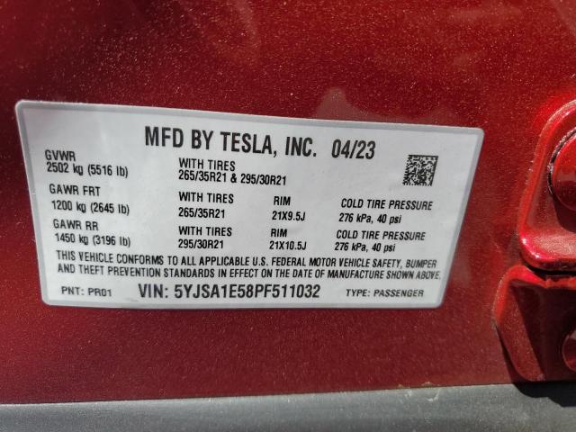 5YJSA1E58PF511032 | 2023 TESLA MODEL S