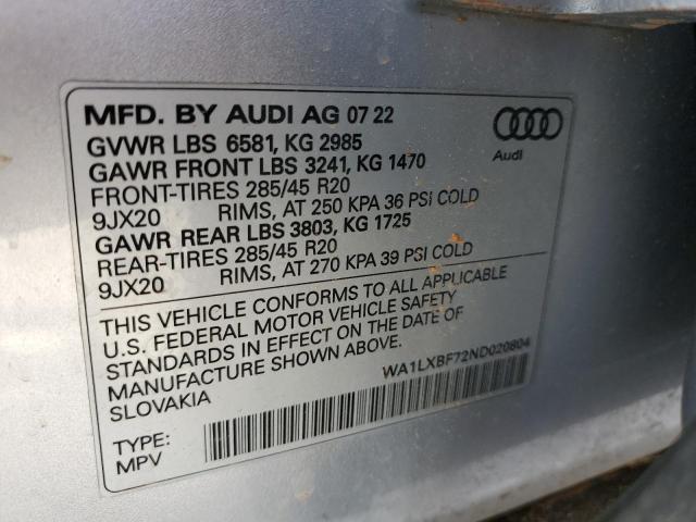 VIN WA1LXBF72ND020804 2022 Audi Q7, Premium Plus no.13