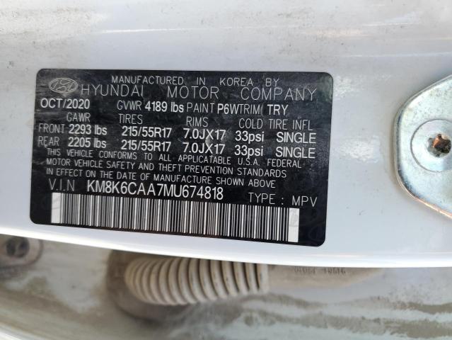 2021 HYUNDAI KONA SEL P - KM8K6CAA7MU674818