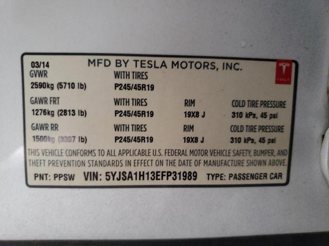 5YJSA1H13EFP31989 Tesla MODEL S