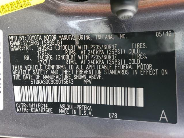 5TDKA3DC9CS015643 2012 TOYOTA SIENNA, photo no. 13