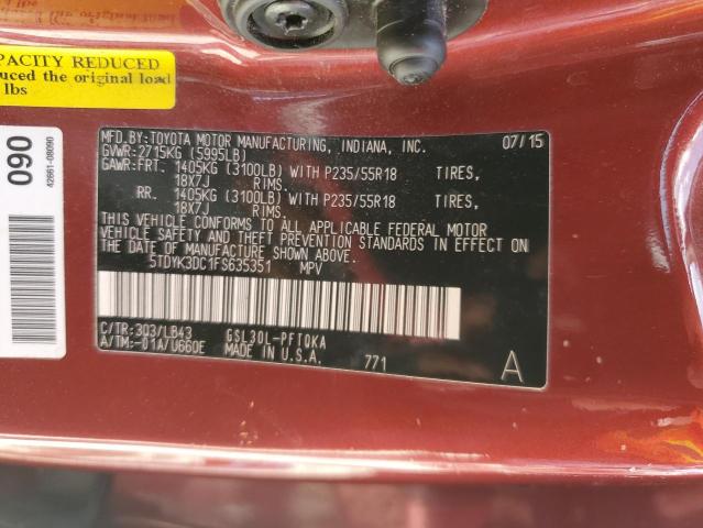 5TDYK3DC1FS635351 Toyota SIENNA XLE